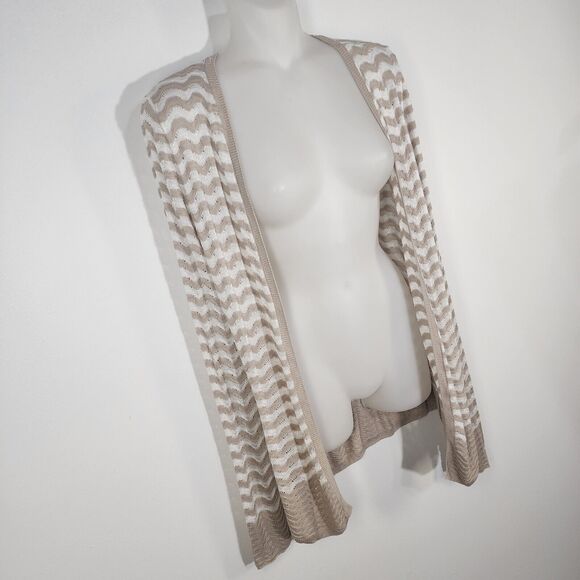 Ann Taylor LOFT Cardigan Sweater XS White Beige Chevron Open Front Open Knit - Picture 5 of 10